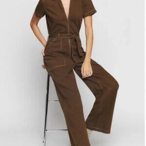 NWT - Reformation Cassidy Denim Jumpsuit - Brown
